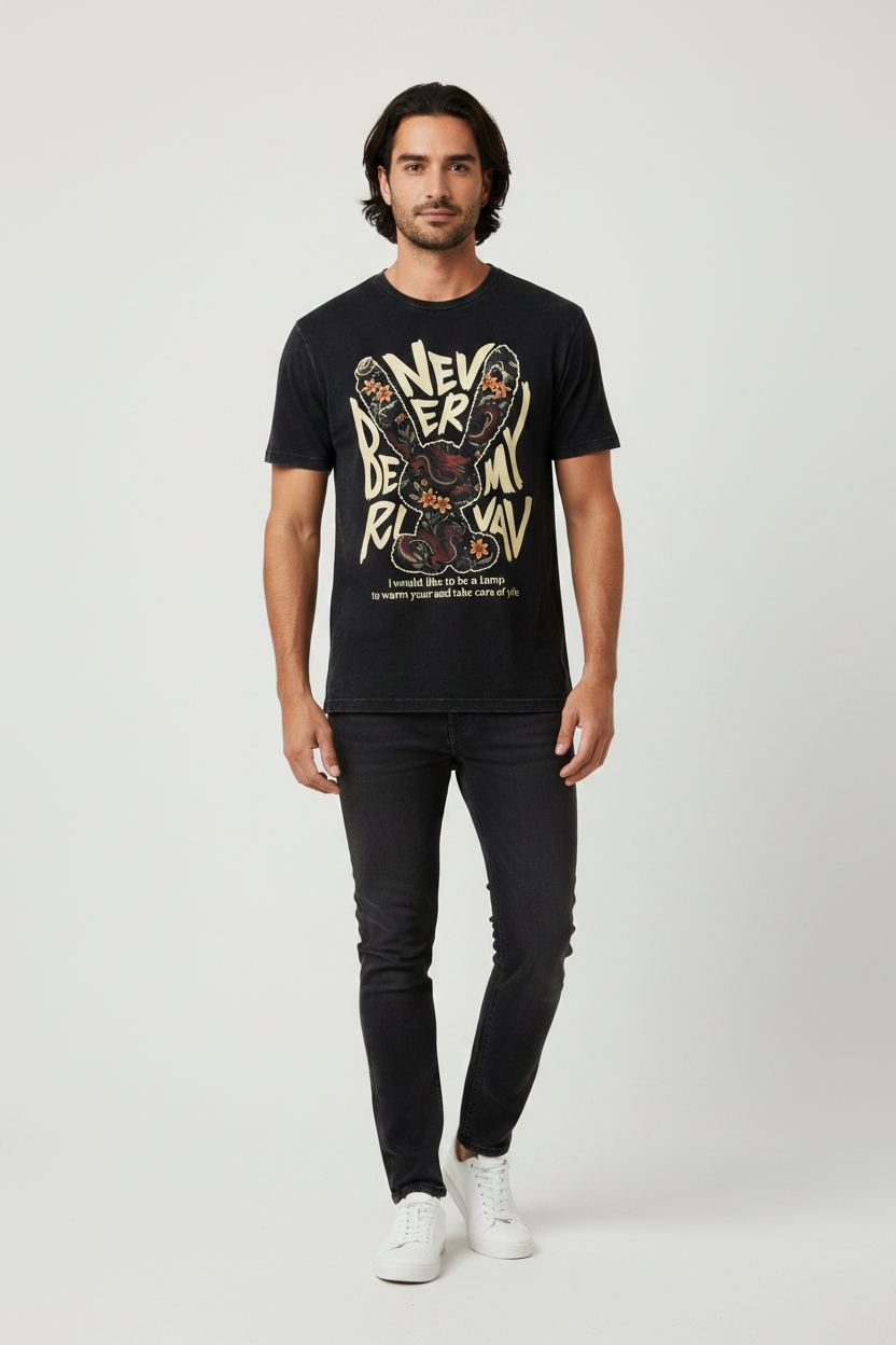 Black Floral Rabbit Graphic Tee 1 Black Floral Rabbit Graphic Tee 1